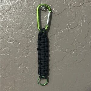 Black Paracord Keychain with Green Carabiner and Green Key Ring | 7 inches